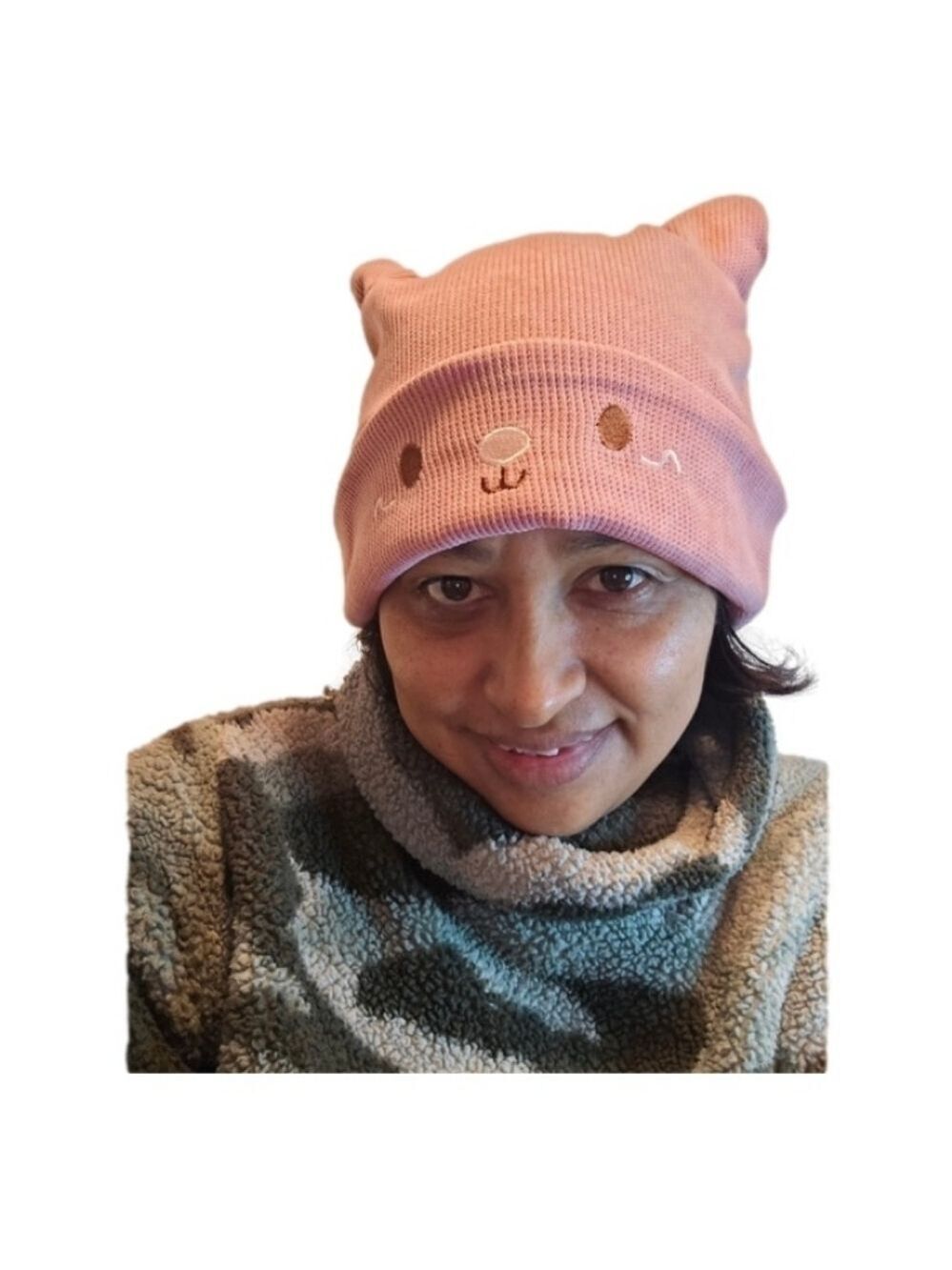 Cat Ear Devil Knitted Beanie Women Kawaii Winter Pink